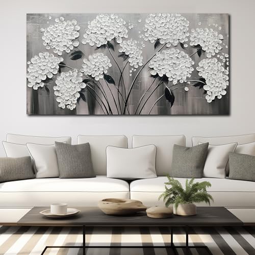 TYTAUPT Black and White Wall Art for Bedroom Large Flower Painting Wall Decor for Living Room Huge Canvas Artwork 36 x 71 Inches - color: White, size: 71"L x 36"W