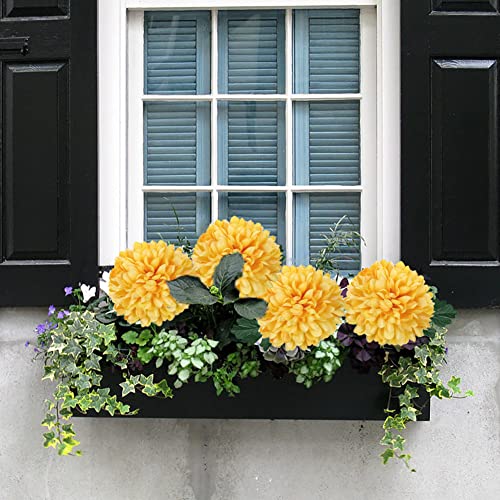 Briful Artificial Chrysanthemums Ball Flowers 6’’ Large Heads Mums Stems Autumn Yellow Fake Hydrangea Flowers Bouquet for Home Garden Party Wedding Decoration, Set of 4 - color: Yellow