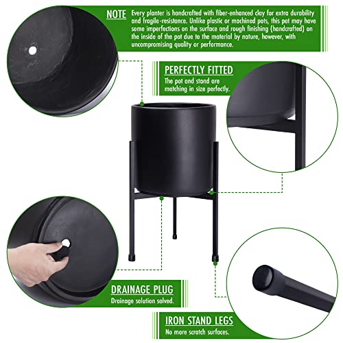 D'vine Dev Modern Black Plants Pot Cylinder Planter with Heavy Duty Stand, Small 8 Inch Pot, 12.6 Inch with Stand Height, 96-T-B-1 - color: Black, size: Small 8 Inch