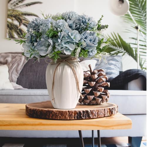 Peonies Artificial Flowers in Vase, Fake Hydrangea Silk Peony Flower Bouquet with Vase Faux Flowers Arrangement Decor Home Table Dining Room (Blue) - color: Blue