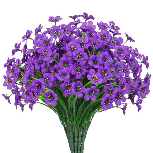 Outdoor Artificial Flowers 21 UV Resistant Bundles Fake Flower Plastic Plants Faux Silk Flowers Porch Hanging Garden Porch Window Box Decorating (Purple) - color: Purple