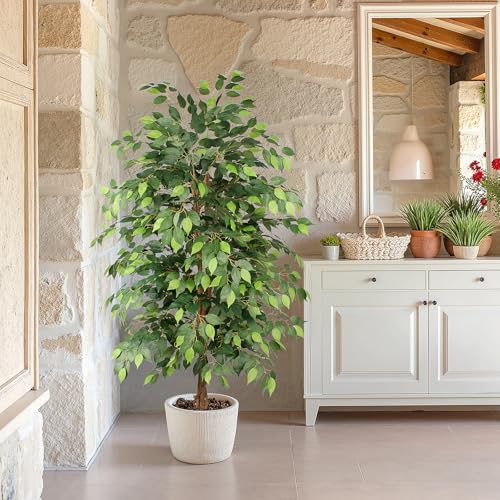 Ficus Tree Artificial 6ft, Tall Fake Tree with Realistic Leaves & Trunk, Artificial Tree for Home Office Living Room Decor Indoor Outdoor. - style: 6ft