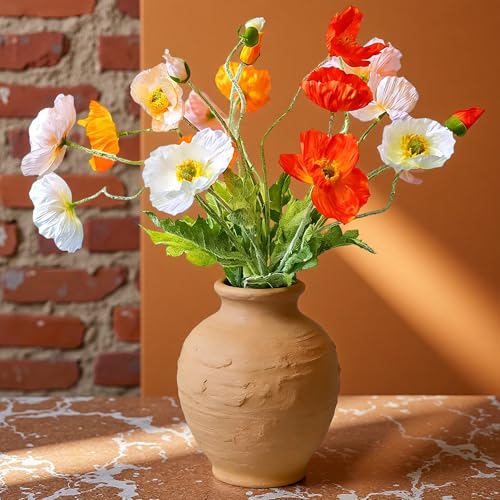 HCTCPALS Artificial Flowers for Outdoors 6 Pcs Poppy Plant Realistic Silk Fake Flowers for UV Resistant Faux Plants Outdoor Indoor Outside Front Porch Hanging Planter Decoration-23.5” Mixed-Colors - color: Poppy Mixed-colors