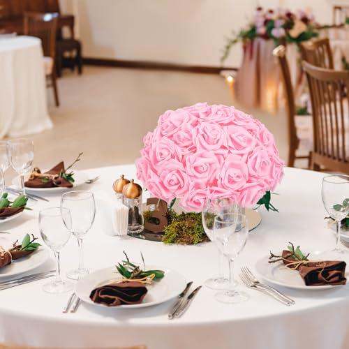 100pcs Foam Rose Artificial Flower Heads, 3-Inch Light Pink Fake Flower Heads Stemless Rose Flowers Bulk for DIY Crafts,Wedding Bouquets Party Baby Shower Home Decor (Light Pink) - color: Light Pink, size: 100PCS