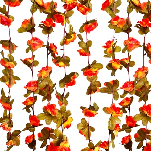 8Pcs 63Ft Orange Rose Garland, Fake Flower Vines, Artificial Vine Flowers, Rose Hanging Garland for Party Wedding, Garden, Room Table, Halloween, Thanksgiving Backdrop Wall Arch Decor - color: Orange, size: 8Pcs-63Ft