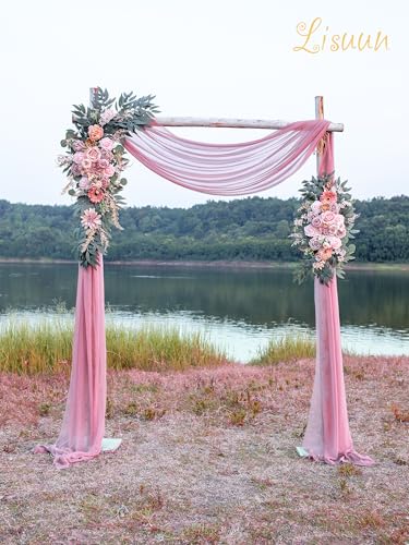 Lisuun Wedding Arch Flowers, Artificial Flowers for Decoration, Large Flower Swag for Boho Styles Wedding Ceremony Floral Decor - Pack of 2 - color: Dust Pink
