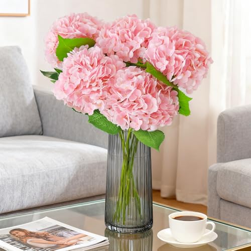 Real Touch Pink Hydrangea Artificial Flowers with Stems, Fake Silk Flowers for Outdoors, 3 Pcs Artificial Flowers for Home Decor Wedding Bouquets Centerpieces Vase - color: Pink, size: 3 Pcs