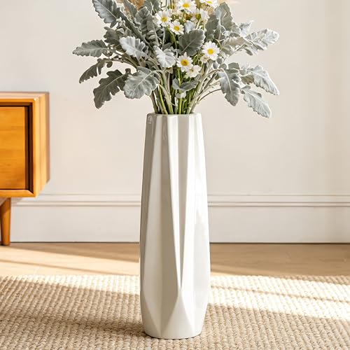 Ceramic Floor Large Vase 17.7 Inches Tall,White Modern Flower Tall Vases for Office, Home,Farmhouse,Living Room Décor,Simple Origami Design Fall Decorative Porcelain Flower Arrangement Vase Ideal Gift - size: 17.7 Inch