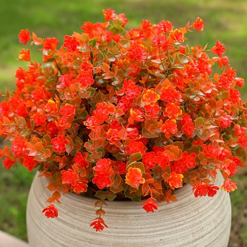 alyptus Artificial Flowers – 12 Bundles Fake Outdoor Fall Flowers with Greenery, UV Resistant No-Fade Faux Plants for Porch, Patio, Garden, Office & Spring Summer Decor - color: Red