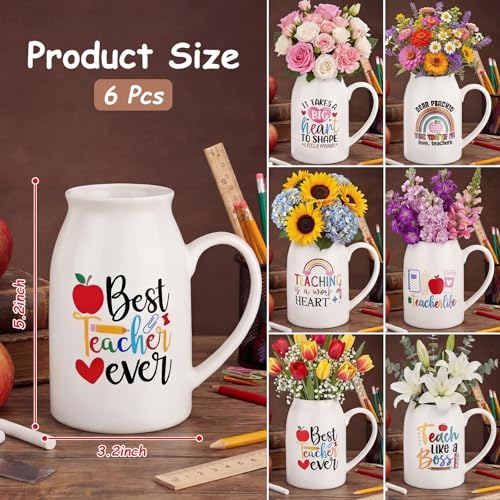 6 Pieces Teacher Appreciation Gifts, Teacher Flower Vase with Small Handle, Ceramic Rainbow Vases, End of School Year & Graduation Thank You Gifts for Women Christmas Teachers Appreciation