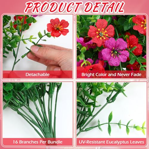 Suncalla 4 Pcs 30In Artificial Hanging Flowers for Outdoor Planter 156 Branches Trailing Faux Potted Plant Fake Floral UV & Fading Resistant for Wedding Patio Spring Summer Decor(Red, Purple) - color: Red, Purple