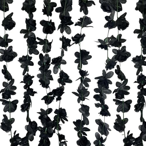8Pcs 63Ft Black Rose Garland, Fake Flower Vines, Artificial Vine Flowers, Rose Hanging Garland for Party Wedding, Garden, Room Table, Halloween, Backdrop Wall Arch Decor - color: Black, size: 8Pcs-63Ft