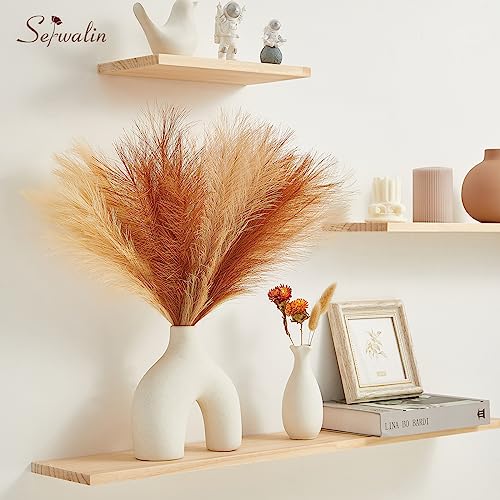 Serwalin Pampas Grass Boho Home Decor, 17in 6pcs Artificial Pampas Grass Decor, Fall Faux Pampas Grass Bouquet Living Room Wedding Party Centerpieces, Pompas Floral Vase Filler - color: Fall Sunset, size: 17 Inch 6 Pcs