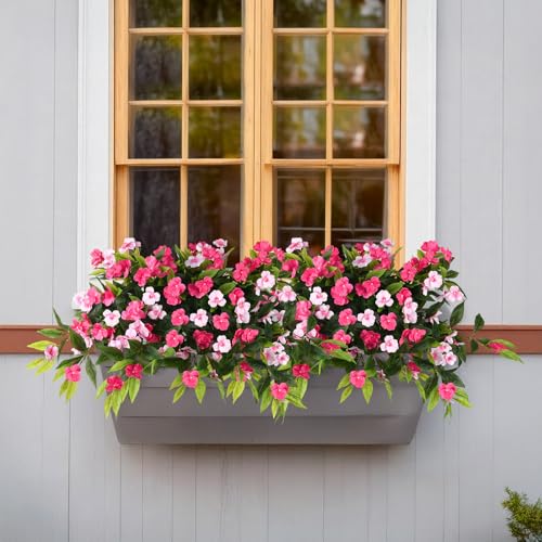 Hommyea Artificial Flowers for Outdoor, 2 Bundles UV Resistant Fake Plants Decoration Realistic Faux Silk Flowers No Fade Plastic Flowers for Outside Planters Home Porch Patio Yard Garden Decor - color: Rose Pink