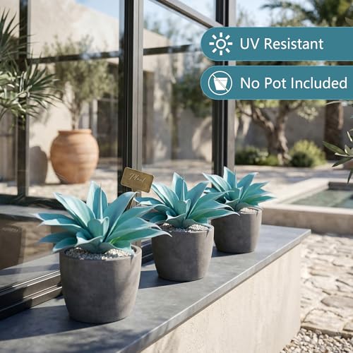 Ttranewsoo Artificial Agave Plants,Large UV Resistant Fake Agave Planters 12" for Indoor and Outdoor Decorating Tropical Plant Succulents Greenery Indoor Decor (Blue,2Pack) - color: Agave12-blue2