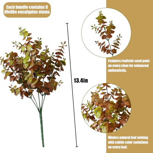 alyptus Artificial Fall Leaves Plant – 8PCS Outdoor Fake Greenery Boxwood Shrubs UV Resistant Fake Plants for Porch, Patio, Thanksgiving or Autumn Home Decor - Fall Leaves - color: Fall Leaves