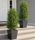 DREAMLOOM Artificial Topiary for Outdoors 3ft Artificial Cedar Trees 2 Set Fake Pine Tree with Spike Faux Shrubs Bushes Outside Front Porch Planter Garden Decor Entryway Home