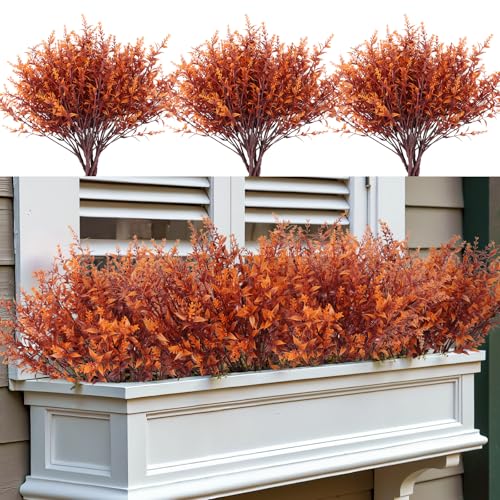 RECUTMS Faux Greenery Fake Lavender Fall Plants 20Pcs Fade Resistant Outdoor Flowers Faux Autumn Plants Fake Flowers Bulk Artificial Greenery for Porch Office Bathroom Fall Party Decorations (Brown) - color: Brown, size: 20 Bundles