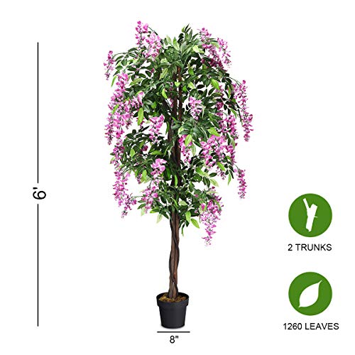 BestComfort 6 Feet Artificial Wisteria Silk Tree, Decorative Indoor House Fake Plant, Artificial Leafy Tree Faux Potted Indoor Floor Plant for Home Office Decor - color: Wisteria 6ft
