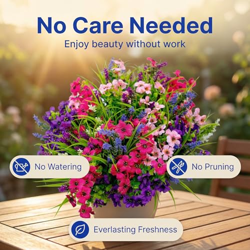 12 Bundles Artificial Flowers for Outdoors Fake Plants Fake Silk Flowers | No watering needed,Fade resistant,Bendable & flexible,Easy DIY freely,Maintain beauty long-term,Brighten up any space