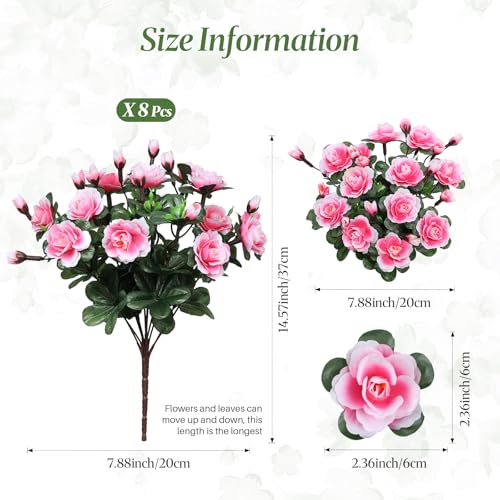 Alupssuc 8 Large Bundles Artificial Flowers for Outdoors Spring Decoration, UV Resistant Faux Flowers Silk Camellia Realistic Fake Flowers for Yard Patio Planter Porch Balcony Garden, Pink - color: Pink
