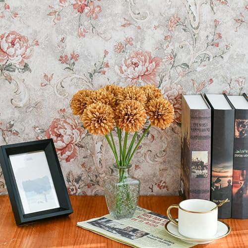Mandy's 12pcs Artificial Light Brown Chrysanthemum | 11.8 inch Artificial Mums Flowers for Home Table Centerpiece Summer Decor Silk Flowers for Porch Patio and Wedding - color: Light Brown