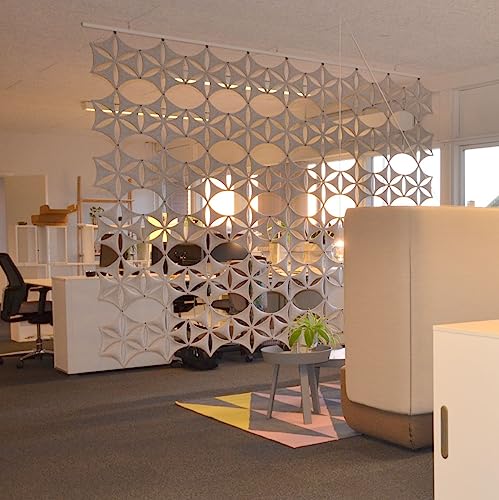 White 3D Flower Venus 14"x12" Hanging Room Divider Panel Felt Fiber Surface High Density Polyester Fiber Board Cut Room Partition Home Decoratio(12 Pcs) - color: White