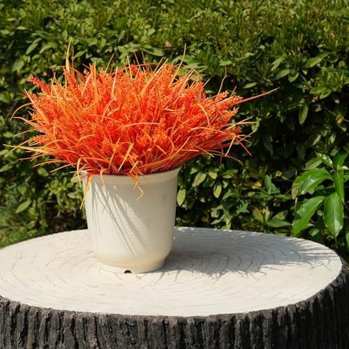 20 Bundles Artificial Plants Outdoor, UV Resistant Fake Flowers, Realistic Faux Lavender Shrubs for Porch Garden Window Box Home Decoration (Fall Orange-red) - color: Fall Orange-red