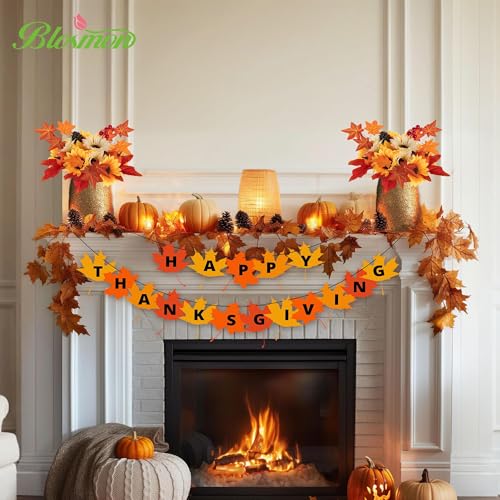BLOSMON Fall Flowers Artificial for Decoration: 2 Pcs Fake Sunflower Maple Leaf Flower Balls for Thanksgiving Table Centerpieces - Faux Autumn Floral Arrangements for Home Decor