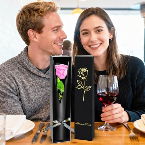 Pink Single Forever Roses Luxury Gift for Women/Men, Fresh Flowers Bouquet for Girlfriend, Wife, Mom, Anniversary, Valentine's Day, Wedding, Graduation, Christmas, Birthday, Unique Presents for Her - color: Pink