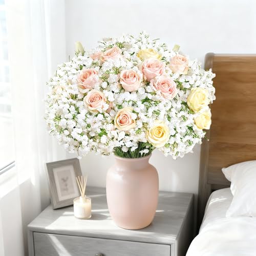 150Pcs Babys Breath Artificial Flowers-Gypsophila Babys Breath Flowers Artificial Bulk-White Real Touch Fake Flowers for Wedding Home Garden Decor - size: 150 Pcs
