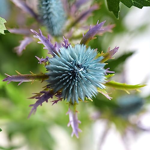 FiveSeasonStuff Real Size Artificial Real Touch Eryngium (Sea Holly) Northern Lights Blue Thistles (5 Stems) - color: Northern Lights Blue