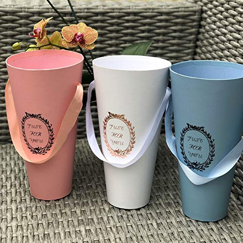 UNIKPACKAGING Premium Quality European Style Cone Shape Flower Box, Floral Boxes,Size 12x6x4, Pink,White,Blue for Luxury Style Flower Arrangements, (White) - color: White