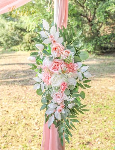 Lisuun Wedding Arch Flowers, Artificial Flowers for Decoration, Large Flower Swag for Boho Styles Wedding Ceremony Floral Decor - Pack of 2 - color: Champagne & Pinkish White