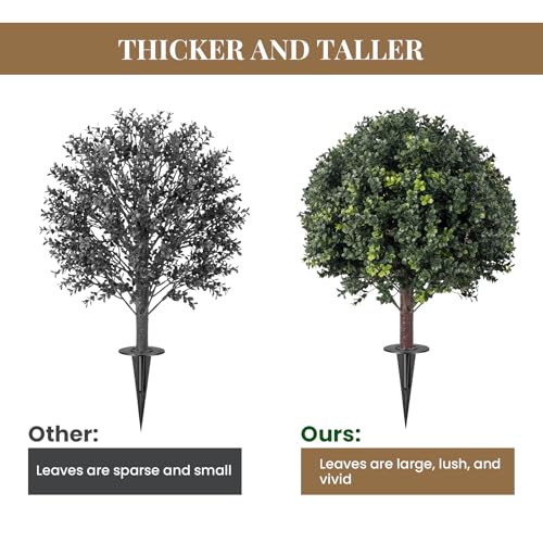 Artificial Topiary Ball Tree Outdoor Plants with Ground Spike 27" UV-Resistant Faux Shrubs, Eucalyptus Fake Plants for Indoor & Outdoor Use, Yard, Porch, and Patio Decor - color: Topiary Ball Tree-2