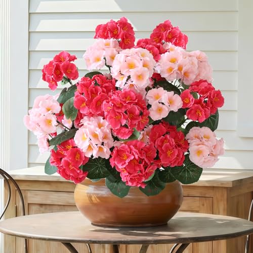 Muhanjia 26’’ Artificial Geranium Flowers for Outdoor Decoration,2PCS Silk Geranium Flowers UV Resistant Floor Plants for Garden Porch Patio Table Centerpieces Home Decor (Pink&Fuchsia) - color: Pink&fuchsia