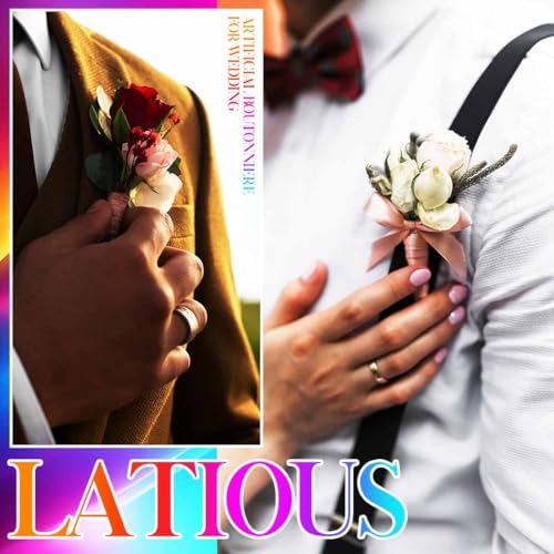 Burgundy Rose Groom Boutonniere for Men Prom Wedding (Burgundy) - color: Red