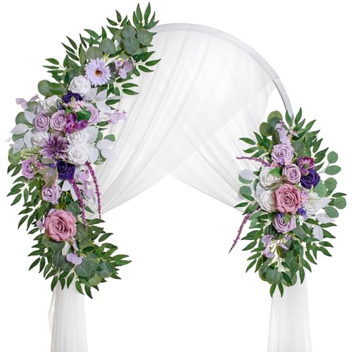 Lisuun Wedding Arch Flowers, Artificial Flowers for Decoration, Large Flower Swag for Boho Styles Wedding Ceremony Floral Decor - Pack of 2 - color: Purple&light Purple