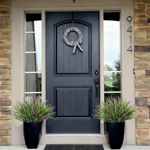 24 Bundles Artificial Plants Flowers Outdoor, Faux Lavender Flowers Fake Monkey Grass UV Resistant Plastic Plant for Porch Garden Patio Window Home Decor, Lotus - color: Lotus