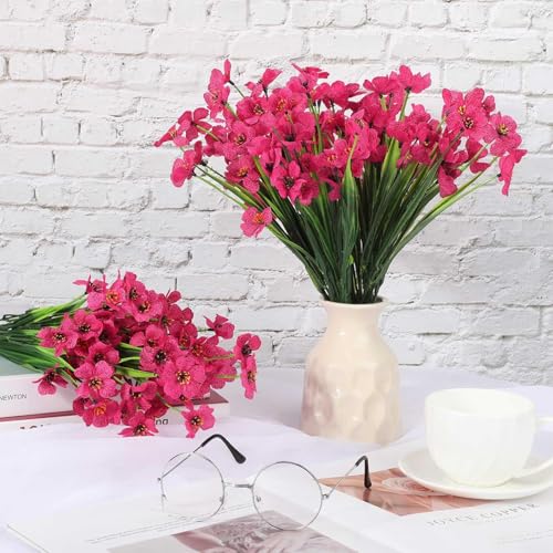 Lyrow 100 Bundles Violet Artificial Flowers, UV Resistant Faux Flowers Outdoor, Faux Silk Flowers, Fake Violet Flowers Bulk for Front Porch Hanging Garden Courtyard Farmhouse Home(Rosy) - color: Rosy