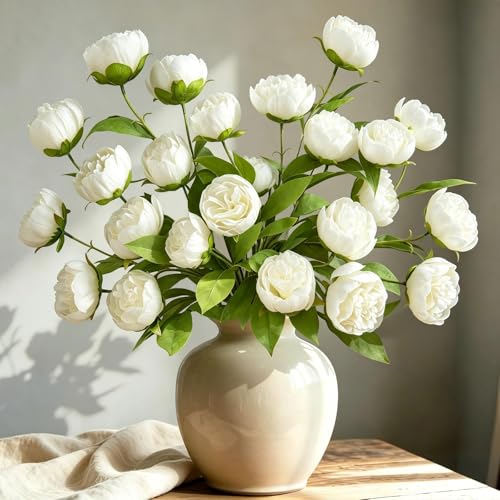 Dremisland 6 Pcs Faux Peonies Artificial Flowers 27" Faux Peony Stems Flowers White Peonies Branch for Vase Filler DIY Bouquet Centerpiece Floral Arrangements Home Wedding Bridal Showers Decor - size: 6PCS