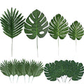 60 Pieces 4 Kinds Artificial Palm Leaves with Faux Stems Tropical Plant Leaves Monstera Leaves Safari Leaves for Hawaiian Luau Party Jungle Beach Table Leave Decorations