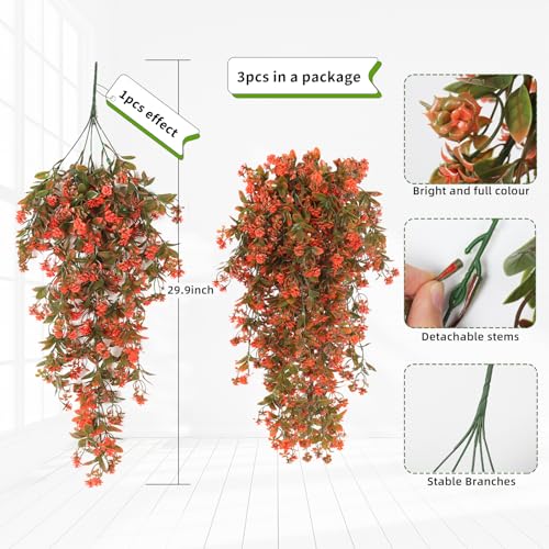 SJL Fall Faux Hanging Plants Artificial Fall Hanging Flowers Artificial Outdoor UV Resistant Fake Vine Plant Faux Greenery Plastic Plants 3Pcs for Farmhouse Thanksgiving Patio Party Decor (Salmon) - color: Hanging Salmon Rose