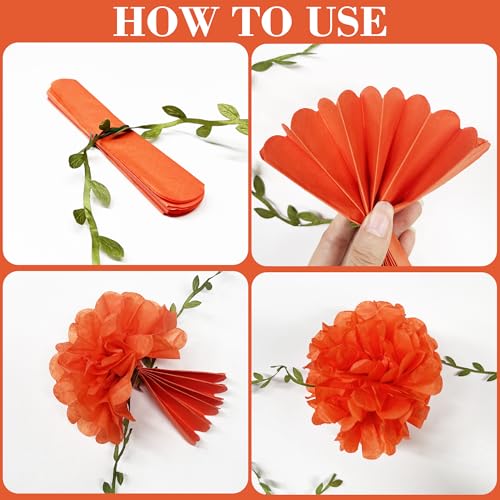 Fall Party Decorations Orange Yellow Brown Beige Tissue Paper Flowers Pom Pom Leaf Ribbon Hanging Garland Streamer for Thanksgiving Harvest Birthday Bachelorette Baby Shower Wedding Party Supplies - color: Fall