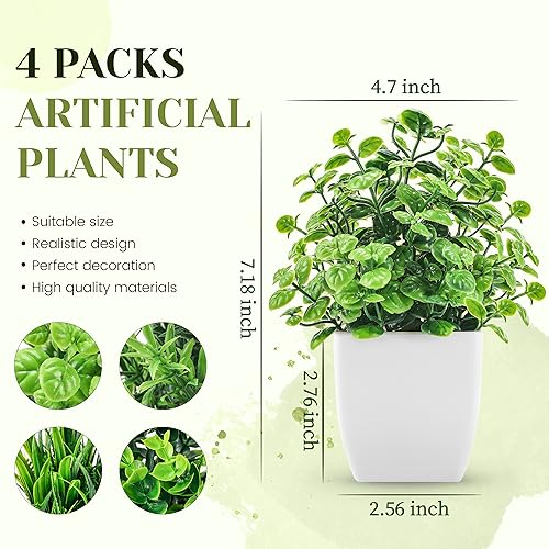 4 Pack Small Fake Plants White Bathroom Accessories for Home Bedroom Bathroom Kitchen Decor - color: White