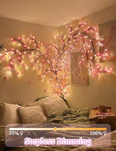Cherry Blossom Lights for Room Decor Aesthetic,4 FT DIY Pink Cherry Blossom Wall Decor with 48 LED Flower Lights,Remote Timer,8 Lighting Modes,Blossom Tree Branch Lights,Vine Lights for Bedroom - color: 4FT