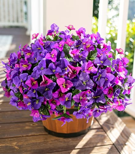 Artificial Flowers Plants for Outdoors Spring Summer Decor, 4 Bundles Fake Bougainvillea Silk Outside Flowers UV Resistant Look Real for Outdoor Planter Patio Porch Window Garden Home, PurpleFuchsia - color: Purplefuchsia