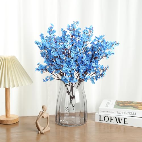 8Pcs Artificial Flowers Fake Babys Breath Bouquet,Blue Fake Flowers Plants Decor Silk Flower Bulk for Vase Spring Home Wedding Indoor Outdoor Table Party Decorations - color: Blue, size: 8 Bundles