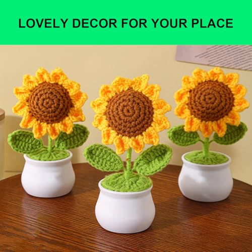 Crochet Artificial Sunflower for Home Office Desk Car, Cute Fake Plants Knitted Flowers Funny Party Decor Gifts - color: Sunflower