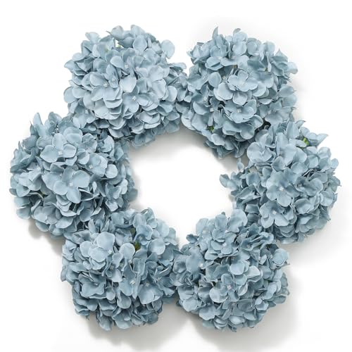 DuHouse Silk Hydrangea Artificial Flower Heads with Stems Fake Hydrangeas Flowers for DIY Wedding Centerpiece Home Decor,Pack of 6 (Dusty Blue) - color: Dusty Blue